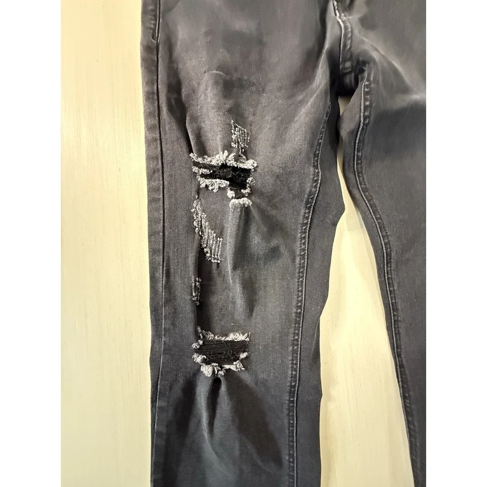 RECKLESS Men's Distressed Slim Straight Jeans Black Denim 5-Pocket Button Zip